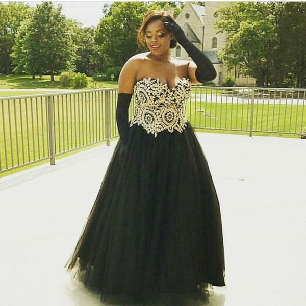 

party dresses plus size prom dress 2021 sweetheart gold appliques floor length black girls formal evening gowns cp571, White;black