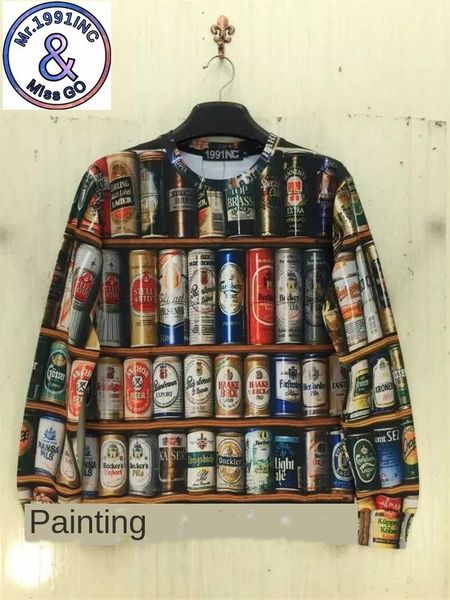 

мужская дизайнерская 3d цифровая интенсивная пивная бутылка ночной клуб шоу алкоголь смешной творческий длинный свитер, Black