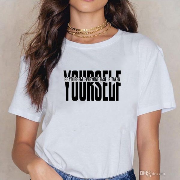

fashion letter love yourself t-shirt women's selling letter printing t-shirt short-sleeved shirt large size female t-shirt wc09, White