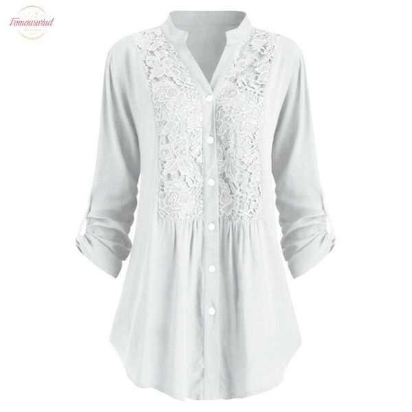 

women white blouse ladies large regular size button lace v neck long sleeve shirt blouses casual blusas chemisier camisa roupa feminina