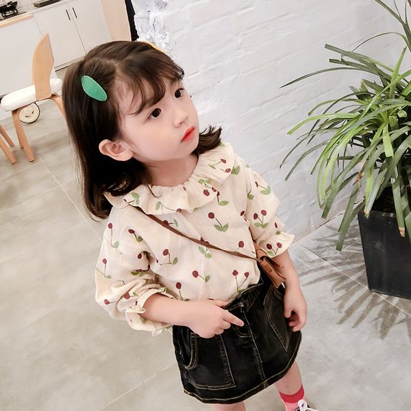 

2019 girl shirt cotton green flower doll shirt autumn dress new foreign trade children's wear, White;black