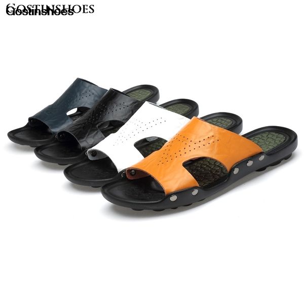 

sandalia fashion sandals men new casual shoes genuine leather cowhide 36-46 size beach shoes men sandals, Black