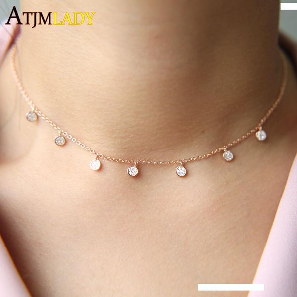 

new 925 sterling silver pave cz tiny cute disco drip drop fashion rose gold jewelry choker charm necklace, Golden;silver