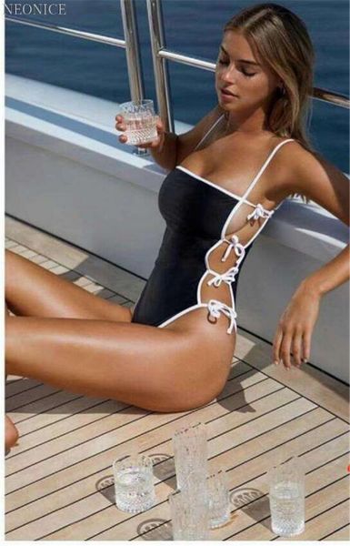 

2020 new woman bandage bodysuit elastic tight club ladies birthday christmas party fashion hip leisure splicing hollow, Black;white