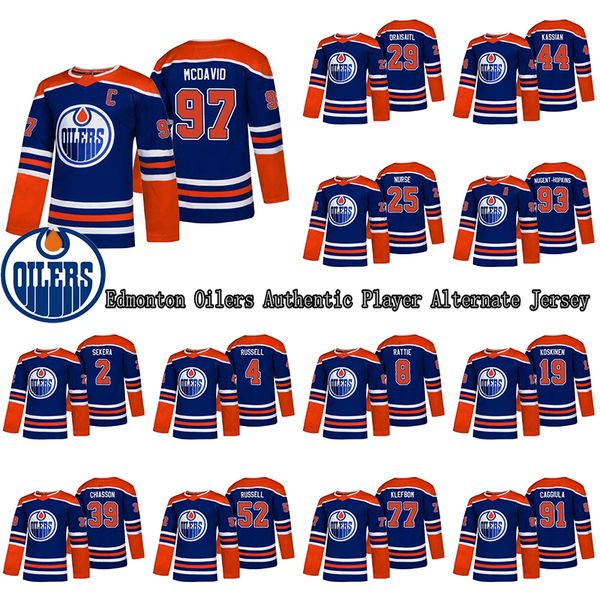 

custom edmonton oilers player alternate jersey 97 connor mcdavid 74 ethan bear 44 zack kassian 25 darnell nurse 18 neal hockey jerseys, Black;red