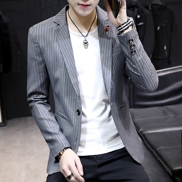 

men's suits & blazers 3020 men trend slim fit handsome suit youth vertical striped leisure, White;black
