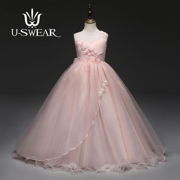 

u-swear 2019 new arrival chiffon flower girl dresses 4 colors flower appliqued ruffles bow back girl communion dresses vestidos, Red;yellow