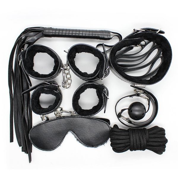 Sex Bondage Kit 7 Pz / set Prodotti del sesso Giochi per adulti Giocattoli del sesso Set Manette Manette Corda per frusta Benda per gli occhi Coppie Giocattoli erotici Y190716