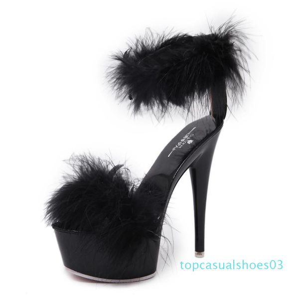 

women sandals black white pink ladies stripper shoes plus size 43 shoes woman fur sandals summer platform 15cm high heels t03