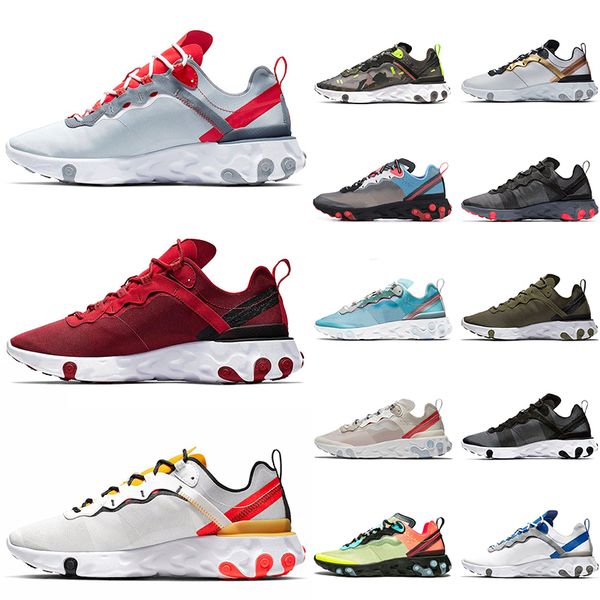 

breathable react element 87 55 running shoes mens womens wolf grey red blue black solar pack undercover epic react 87 trainers sneakers, White;red