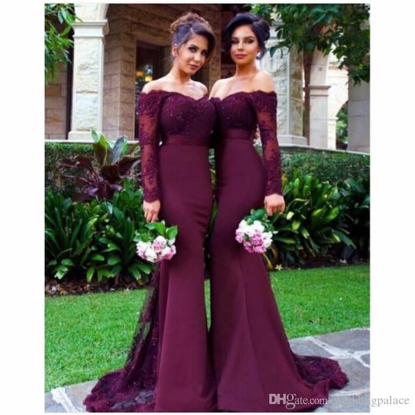 

burgundy lace mermaid long bridesmaid dresses arabic lace appliques v neck off-shoulder long sleeve evening prom dresses gowns, White;pink