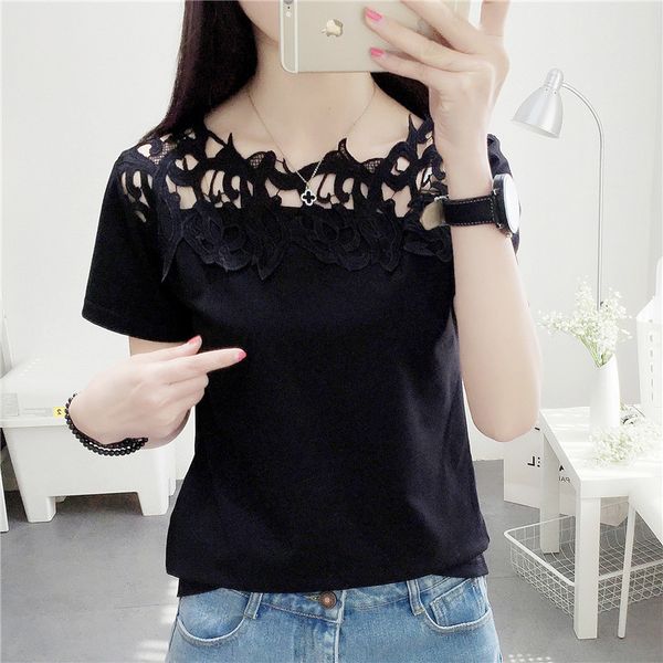 

2009 spring and summer women's t-shirt hollow-out bottom shirt korean edition clothes hole tee shirt femme, White