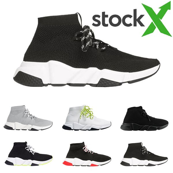 

2020 new men women designer socks shoes speed trainer lace up mid black white yellow fashion mens trainers casual platform sneakers