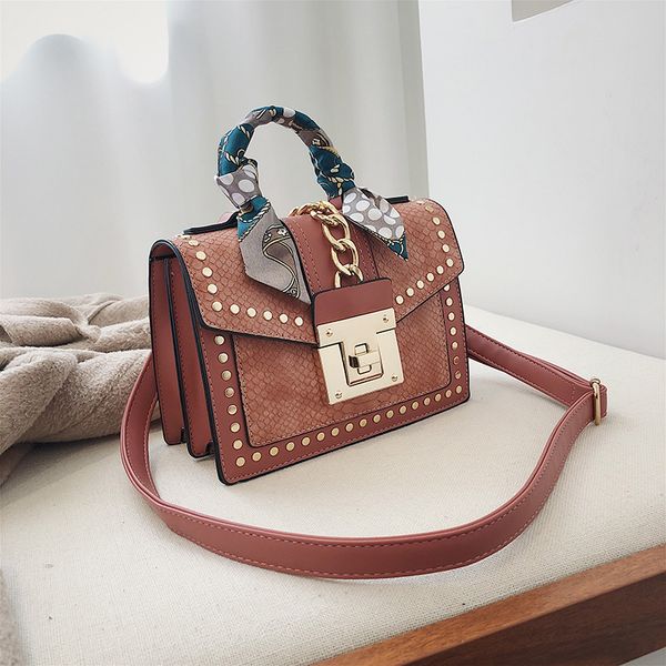 

hand crossbody bags for women 2020 snake grain leather handbag fashion ladies shoulder bag rivet flap messenger bag