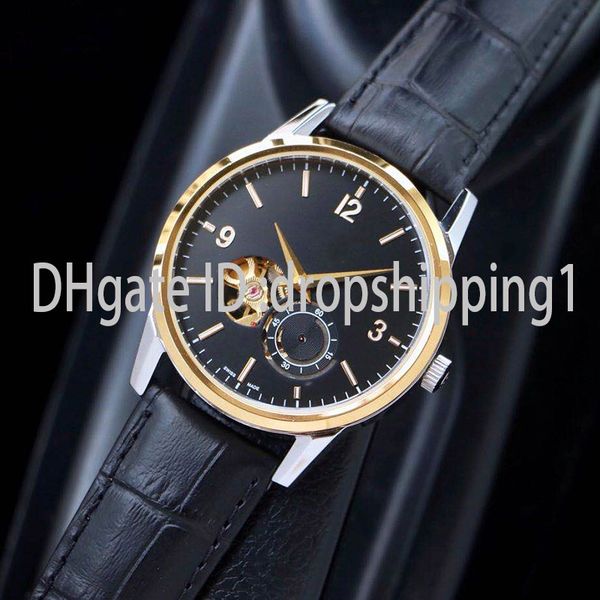 

dropshipping1- men watches leather strap skeleton dial mechanical automatic wristwatch business gift for mens clock hipping, Slivery;brown