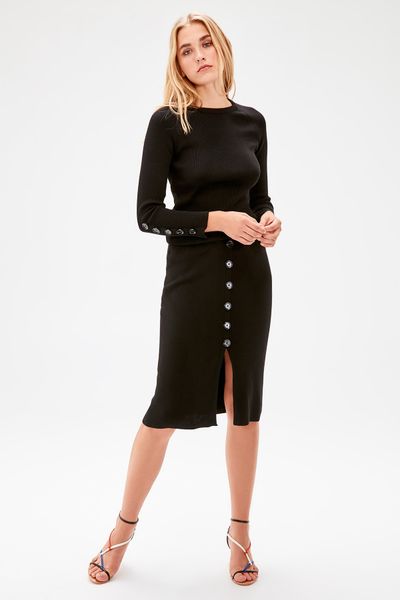 

trendyol black button detail sweater skirt twoaw20et0045