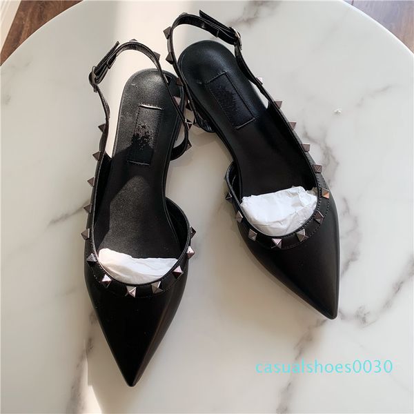 

fashion women pumps casual designer gold matt leather studded spikes slingback point toe flats shoes c30, Black