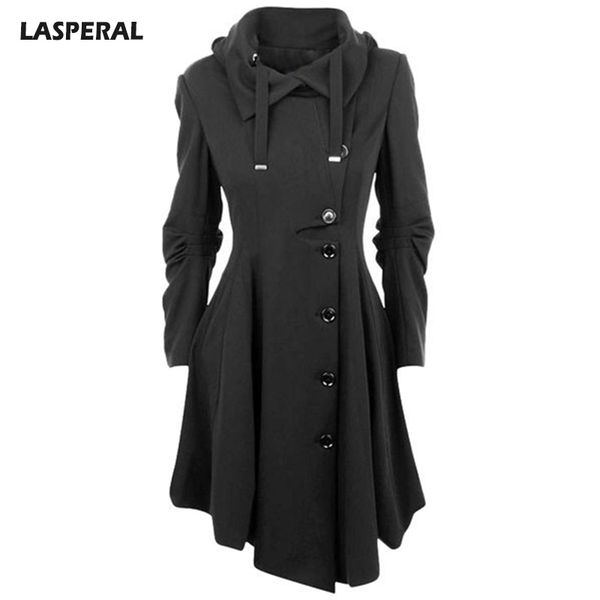 

2019 irregular turn-down collar long wool blend coat women single breasted overcoat autumn winter slim fit coats female, Black