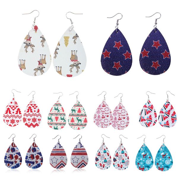 

gothic punk deer star christmas earring vintage pu leather printing water drop earring women long halloween jewelry, Silver