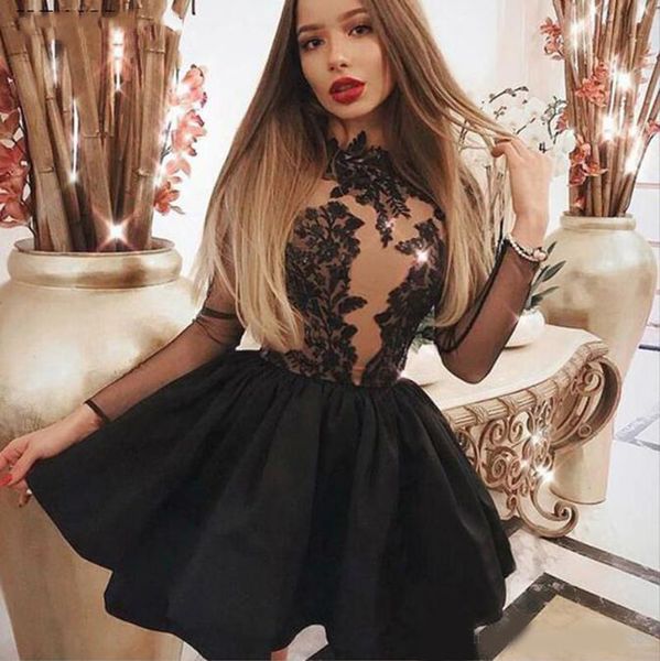 

vestido 2020 black homecoming dresses high collar full sleeves lace short mini party dress homecoming dress graduation dresses, Blue;pink