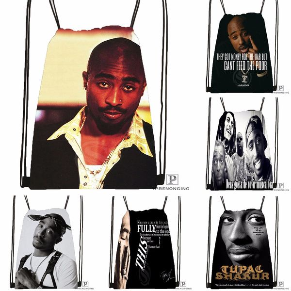 

custom tupac artwork drawstring backpack bag gift bags for man woman cute daypack kids satchel (black back) 31x40cm#180531-01-01