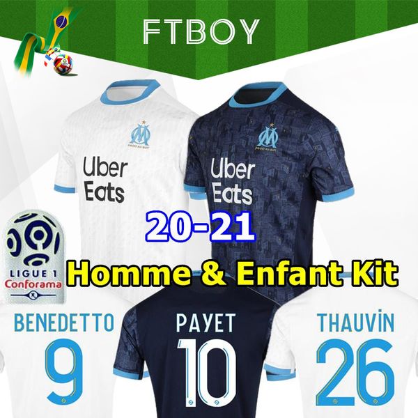 

20 21 Olympique De Marseille Soccer Jersey 2020 KAMARA OM Maillot 2021 PAYET BENEDETTO football shirt THAUVIN GUSTAVO Men Kids Kit uniforms