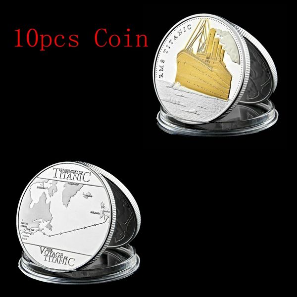 

10pcs/lot Free Shipping 1912 RMS Titanic Vessel&Sailing Map Gold Plated&Clad Souvenir Coin Collection