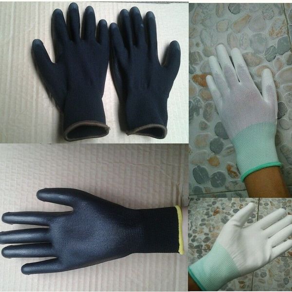 

pu nylon waterproof safety coating work gloves builders palm protect anti-slip anti-static solid tight gloves, Blue;gray