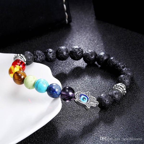 

dhl lava stone reiki bracelets gemstone aromatherapy bracelet healing balancing round beads hamsa handmade beads bracelets b361s y, Golden;silver