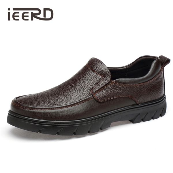 

plus size genuine leather shoes men casual leather shoes slip on men loafers height increasing business flats, Black