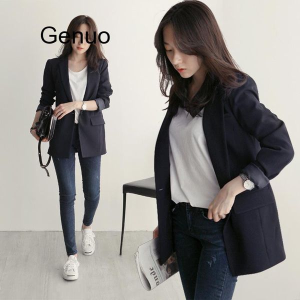 

casual long sleeve womens blazers autumn coats office lady solid elegant black blazer feminino female outerwear, White;black