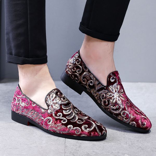 

men casual embroidery glitter dress shoes luxury designer driving fashion man shoes formal wedding party zapatos de hombre, Black
