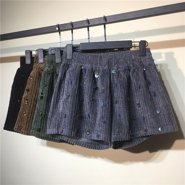 

fashion mori girl casual corduroy shorts autumn winter retro loose elastic waist straight shorts solid color pocket lovely short, White;black