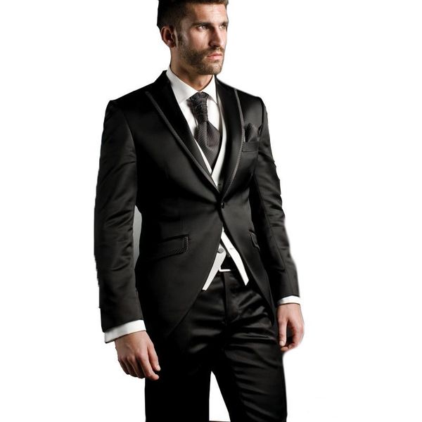 

classic peak lapel wedding tuxedos slim fit suits for men groomsmen suit three pieces prom formal suits (jacket+pants+vest+tie) w133, Black;gray
