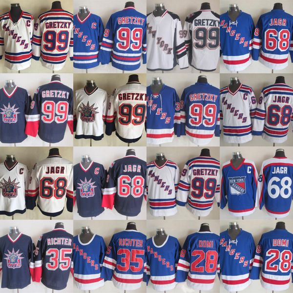 

99 Wayne Gretzky New York Rangers Hockey Jersey 68 Jaromir Jagr 28 Tie Domi 35 Mike Richter Brian Leetch Hockey Jerseys