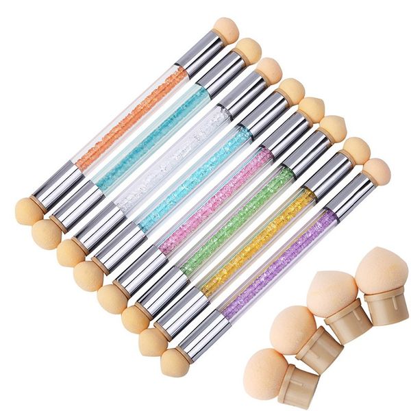 

double end nail art gel polish color gradient brush + 6 sponge head transfer stamping blooming pen manicure tools manicure brush, Yellow