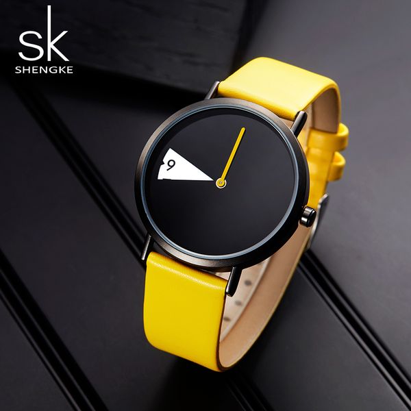 

shengke sk quartz wristwatches watch women fashion luxury creative montre femme brand watches leather clock, Slivery;brown