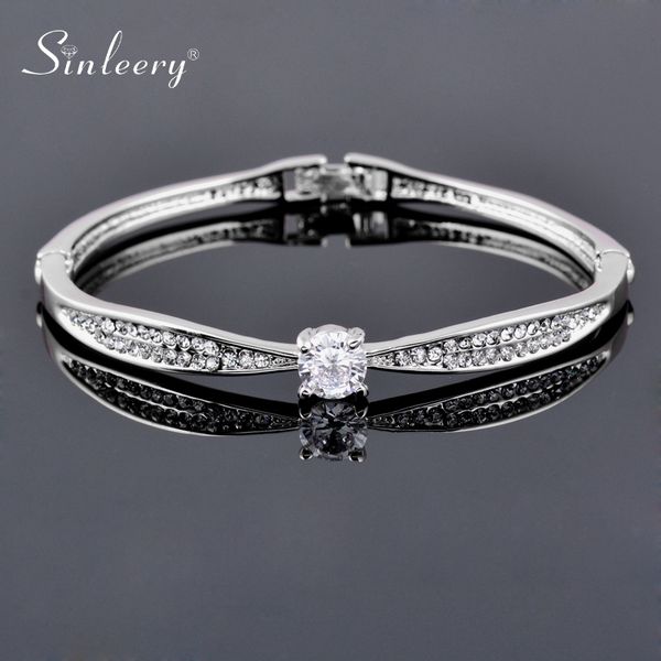 

sinleery elegant dazzling round cubic zirconia bangles for women silver color beautiful bracelets fashion sl154 ssc, Black
