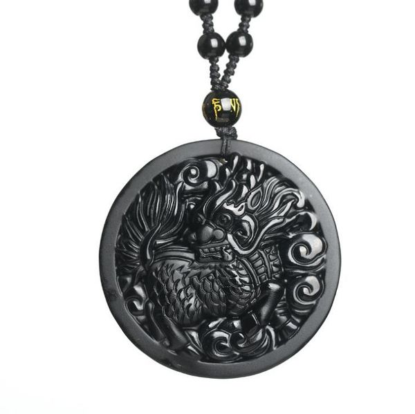 

natural obsidian kirin pendant men's and women's crystal jewelry men's and women's necklace fine jewelry, Silver