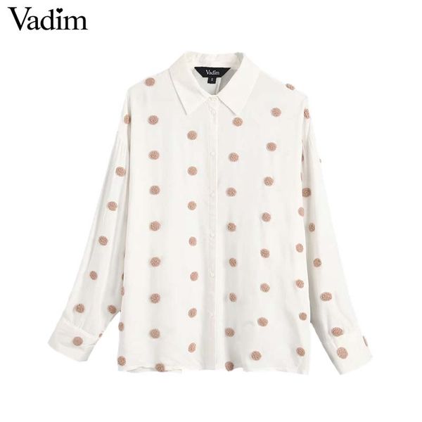 

vadim women sweet dots decorate blouse long sleeve turn down collar female office wear shirts casual loose blusas lb468, White