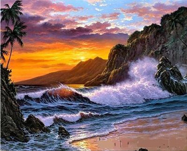 

hand-painted & hd print sea sunset seascape art oil painting on canvas home decor wall art high qality multi size l226