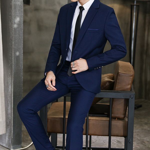 

4-color male blazers and suit trousers pure color men sets, White;black
