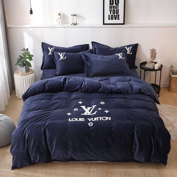 

embroidery v letter white goddess bedding cover cotton luxury dovet set 4pc fashion multicolor bedding supplies 00