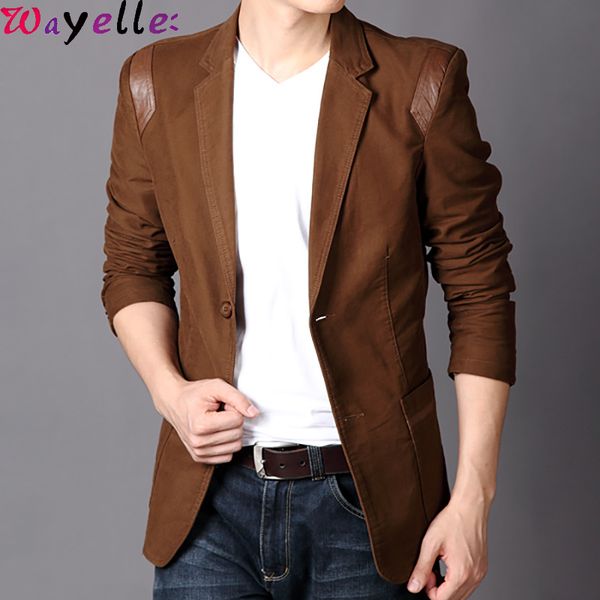 

men blazer jacket 2019 autumn winter casual slim fit leather patchwork blazers suit men british blazer outwear plus size 6xl, White;black