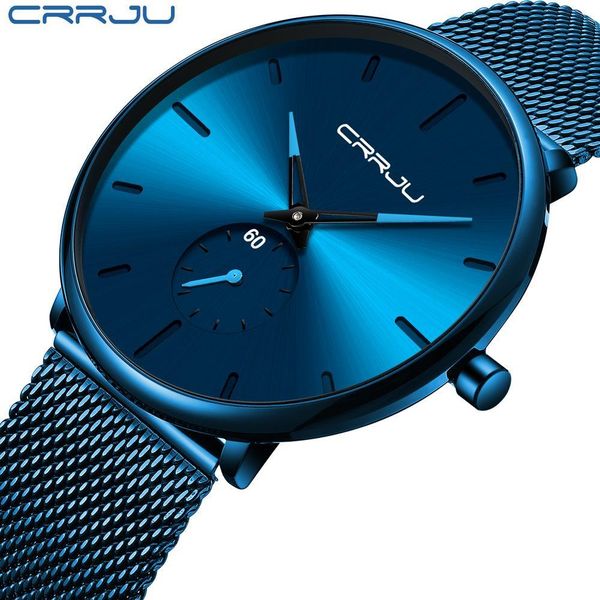 

crrju brand 2019 new simple ultra-thin men watch fashion minimalist stainless steel mesh quartz wristwatch relogio masculino, Slivery;brown