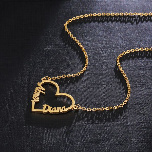 

personalized necklace,name necklace,custom couple name necklace,personalized name heart jewelry,stainless steel necklace, Silver