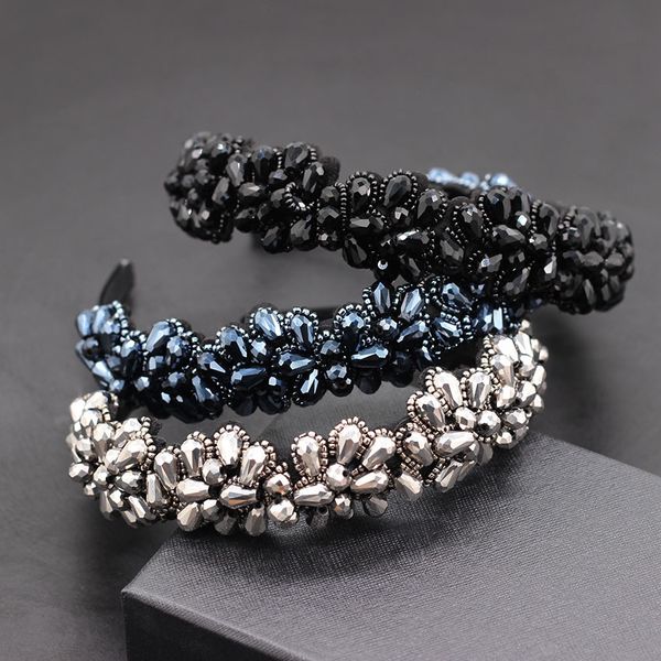 

korean version of the simple flower street beat headband new personality hand-stitched rice beads geometric flower headband 862, Golden;white