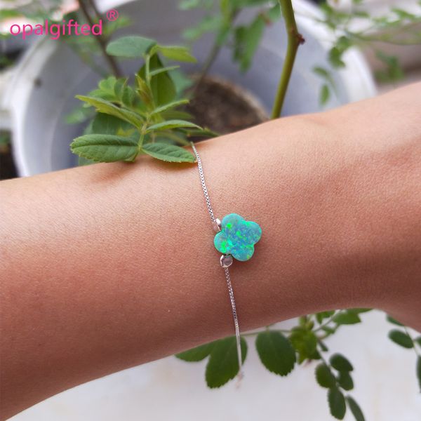 

1pc/lot)10mm op11 kiwi green synthetic clover/flower opal bracelet flower fire opal for jewelry with 925 silver, Black