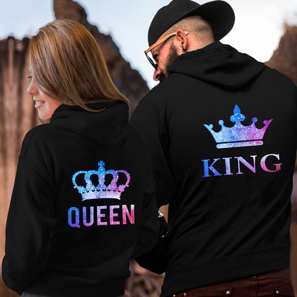 

queen king crown couple hoodies chritsmas costumes women men lovers sweatshirt lovers couples, Black