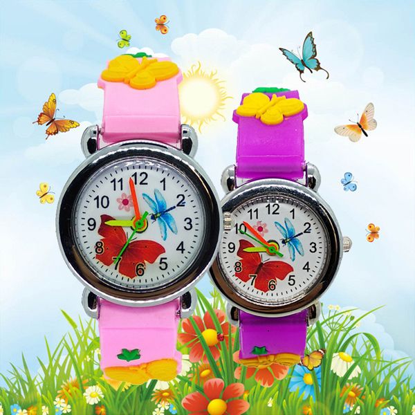 

dropshipping cartoon butterfly watch for children kids watches fashion simple child students clock for boys girls christmas gift, Blue